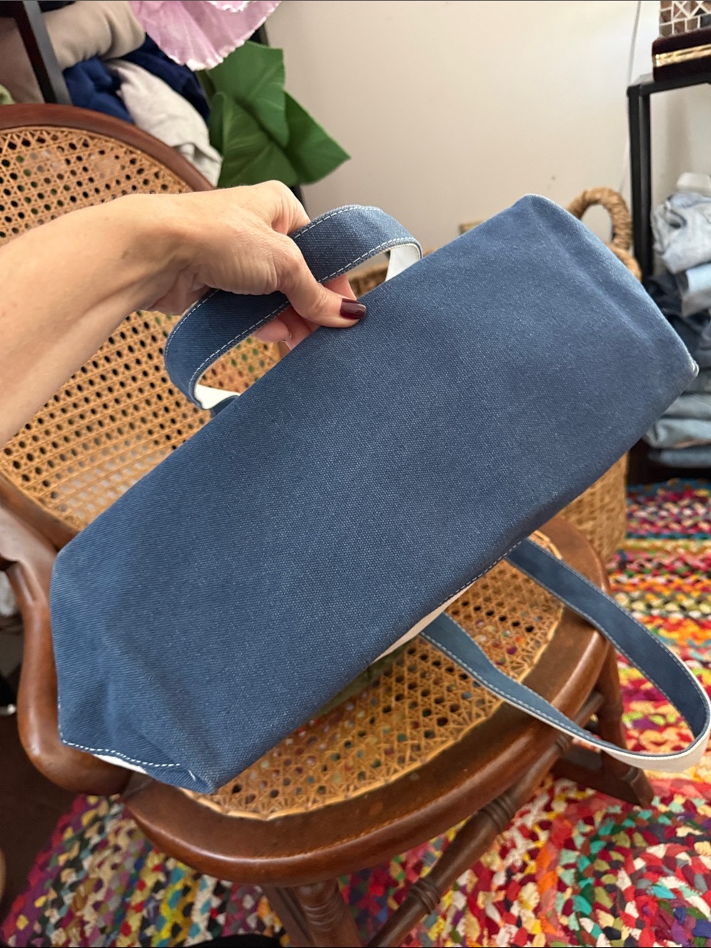 Gap x Madhappy Limited Edition Blue Cream Canvas Boat Tote Nantucket Beach Bag - Picture 3 of 6